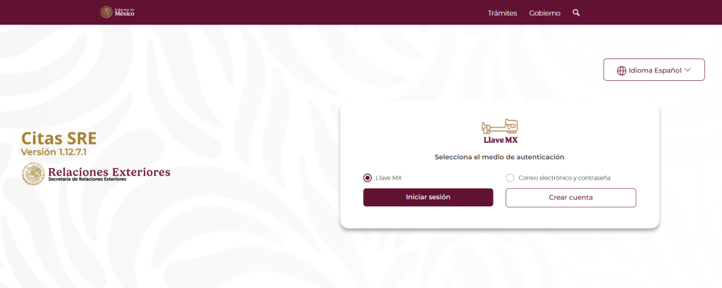 Interface of MiConsulado portal to book Mexican consulate appointments